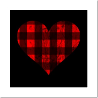 Distressed Red and Black Buffalo Plaid heart Posters and Art